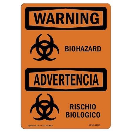 Signmission OSHA Warning Sign, 7" H, 10" W, Rigid Plastic, Biohazard Bilingual, Landscape, WS-P-L-12487 OS-WS-P-710-L-12487